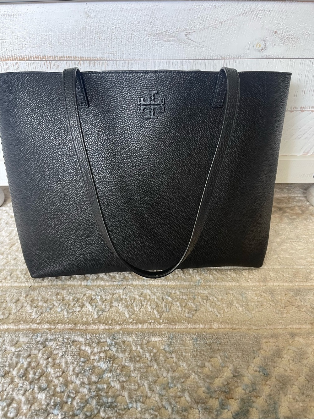 Tory Burch Black Pebbled Leather Tote - Picture 9 of 16